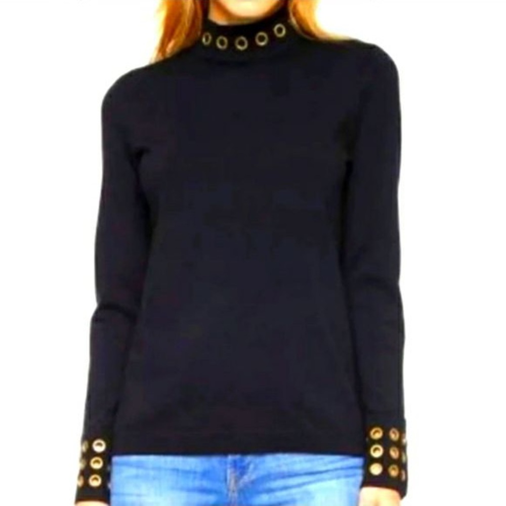 Tory Burch Navy Merino Wool Blend Top with Grommet Detail N278-5 - Picture 2 of 10